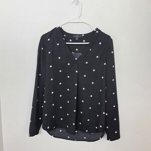 J.‎ Crew Black White Star Print Celestial Galaxy Long Sleeve Blouse Size XS